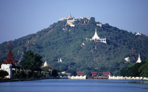 View of Mandalay Hill from the moat of the old palace